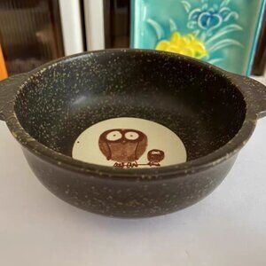 Black Ceramic Bowl with Owl Design